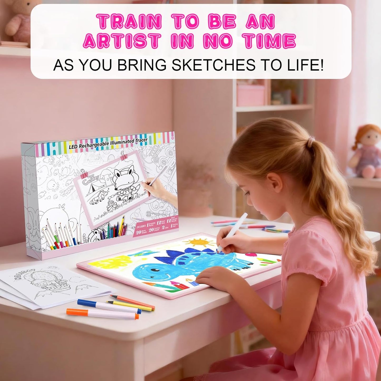 Light Up Tracing Board Kits Blue, 15" Writing Tracer Pad for Kids Ages 3-12, Drawing Tablet Supplies for Diamond Art Painting Accessories, Sketching Light Box Table for Boys Adults Holiday Gift Toys
