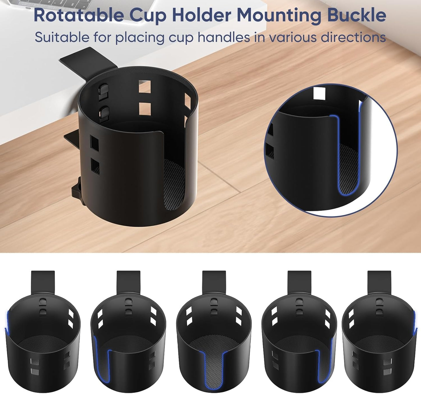 Deeper Desk Cup Holder, OOKUU Anti-Spill Cup Holder for Desk or Table, Sturdy and Durable, Easy to Install, Enough to Hold Coffee Cups, Water Bottles, Gaming PC Office Accessories, Black