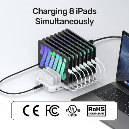 Unitek Multi Charging Station, 10-Port USB Charger for Multiple Device with SmartIC Tech and Adjustable Dividers, Organizer Stand Compatible with iPad, Tablet, Kindle, iPhone