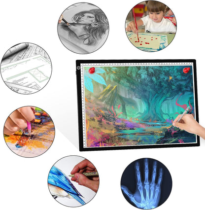 Big Sale ! A4 LED Light Box for Tracing, 60 LEDs Light Pad with Scale Ultra-Thin Continuously Brightness Adjustment USB LED Copy Board for Tracing, Tattoo Drawing or X-ray Viewing.
