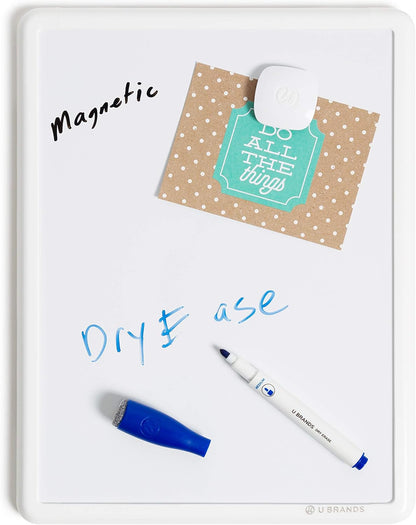 U Brands Contempo Magnetic Small Whiteboard, 8.5” x 11”, White Modern Frame, Mini White Board for Students, Fridge and Locker Dry Erase Board, Includes Marker & Magnet