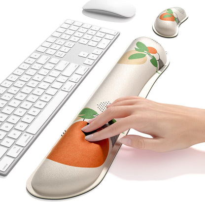 Dapesuom Enlarge Keyboard Wrist Rest, Memory Foam Wrist Cushion for Desk Mat Support, Cute Pain Relief Keyboard Mouse Pad Rests Set with Non-Slip Base for Gaming Laptop Office Computer, Elegant Flower