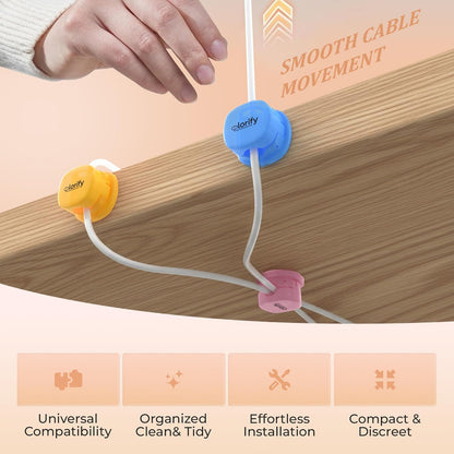 8 Pack Spring Cord Holder Clips [360° Rotatable, 1-Hand Use] — Adhesive Cable Clips for Nightstand, Desk, Wall & Kitchen | Phone Charger Cord Holder | No-Residue | Fits 2.5–8mm Cables