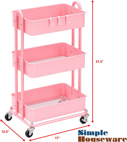 Simple Houseware 3-Tier Heavy Duty Metal Utility Rolling Cart, White