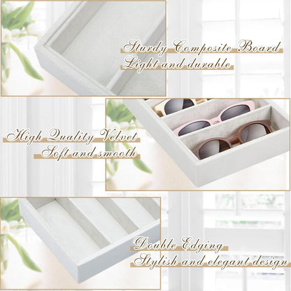 Amylove 4 Pcs Gray Sunglass Organizer Trays 4 Grids Velvet Glasses Holder Jewelry Display Organizer Eyeglasses Storage Box Drawer