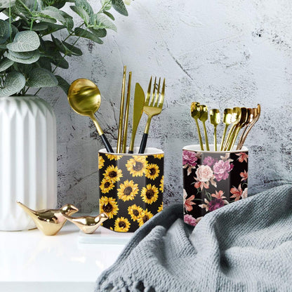 Pen Holder, Pencil Holder for Desk, Marble Desk Organizer Cute, Durable Ceramic Pencil Cup, Decorative Makeup Brush Holder Cup, Stationery Holder for Office, Home, Gray Marble