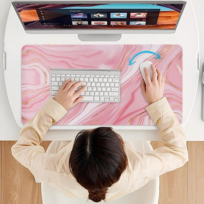 Dual-Sided Desk Pad, Large Mouse Pad - Natural Cork & PU Leather Non-Slip Waterproof Desk Mats for Office and Home (Blue, 31.5" x 15.7")