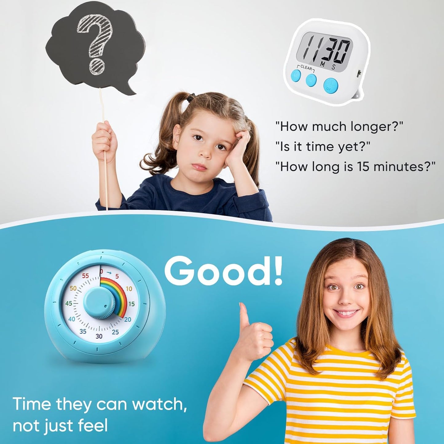 Visual Timer for Kids, 60-Minute Silent Countdown for Classroom, Home, Office, Kitchen, Rainbow Pattern Desk Timer, Time Management Tools with Silent Operation, Pomodoro Timer (Green)