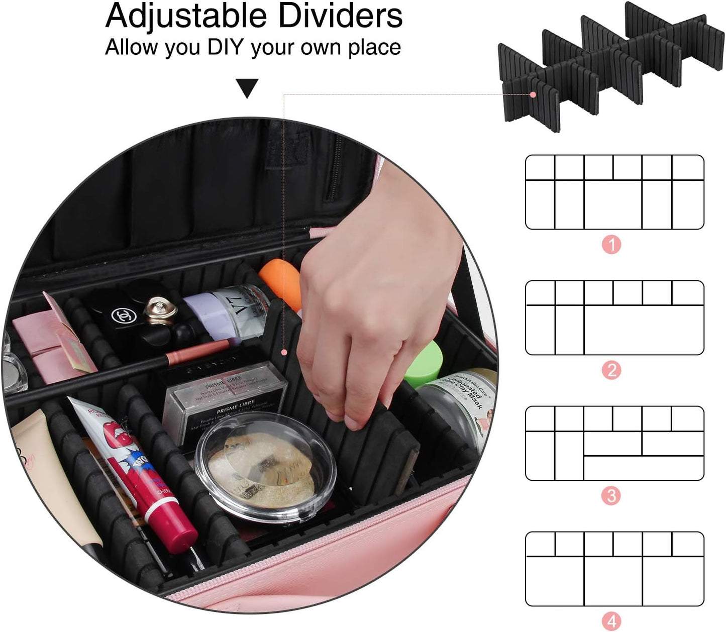 Relavel Makeup Case Large Makeup Bag Professional Train Case 16.5 inches Travel Cosmetic Organizer Brush Holder Waterproof Makeup Artist Storage Box, 3 Layer Large Capacity, with Adjustable Strap