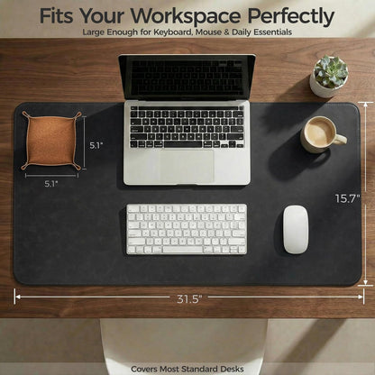 Premium Faux Leather Desk Mat & Tray Set，Innovative Cork-Look Printed Base，Gift Tube Packaging，Full-Desk Coverage，Non-Slip Desk Pad for Office Home（Olive Green）