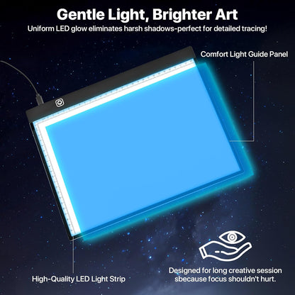 Knoeii A4 LED Light Box for Tracing and Drawing - Ultra Thin Adjustable Light Pad/Board/Table with 10 Sheets Tracing Paper, USB Powered, Small Copy Board Tracer for Artists, Kids Crafting, Sketching.