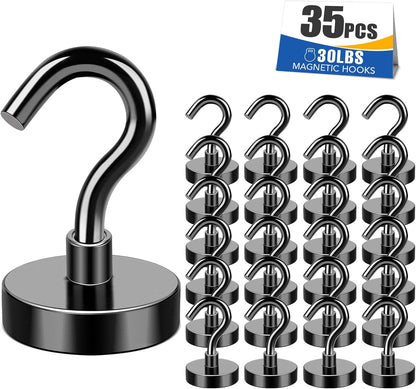 MIKEDE Black Magnetic Hooks 85Lbs Heavy Duty Earth Magnets with Hooks for Cruise Cabin Strong Magnet Hooks for Hanging Super Metal Magnetic Hanger for Grill Fridge Kitchen - Pack of 10