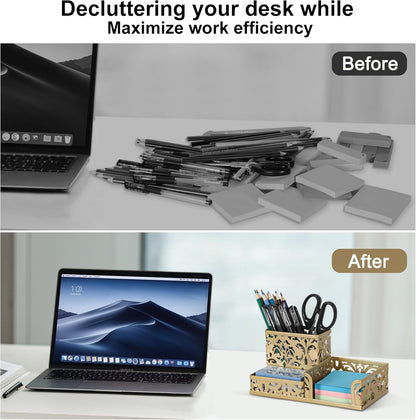EasyPAG Desk Organizer with 3 Compartment for Pencil Sticky Note Holder and Office Accessories,White