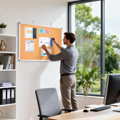 Weekly Dry Erase Calendar Whiteboard for Wall, 24" x 18" Double-Sided Weekly Planner White Board Cork Combo, Hanging & Wall Mount Week Bulletin Board with Notes for Home, Office, School, Kitchen