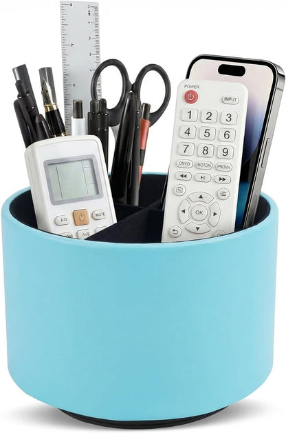 Round Leather Art Supply Organizer,Remote Control Holder,360 Degree Rotating,Multi-Functional Pencil Holder,4 Compartments Desktop Stationary Organizer(1-Fractal Flower) | Round - Colors A