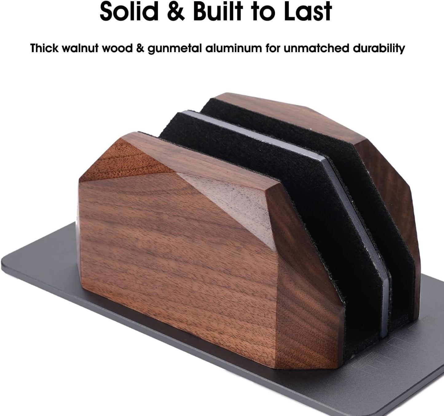 Vertical Laptop Stand for Desk, Dual Slot Wood Laptop Holder to Dock MacBook, MacBook Pro and & Gaming Laptops, Solid Black Walnut, Geometric Sculpted Craftsmanship