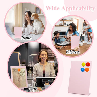Shimeyao 2 Pcs Pink Magnetic Bulletin Board for Tabletops with 8 Magnets 10x7 Inch Memo Display Easel Stand for Home Office School Kitchen Table Supplies (Arched)