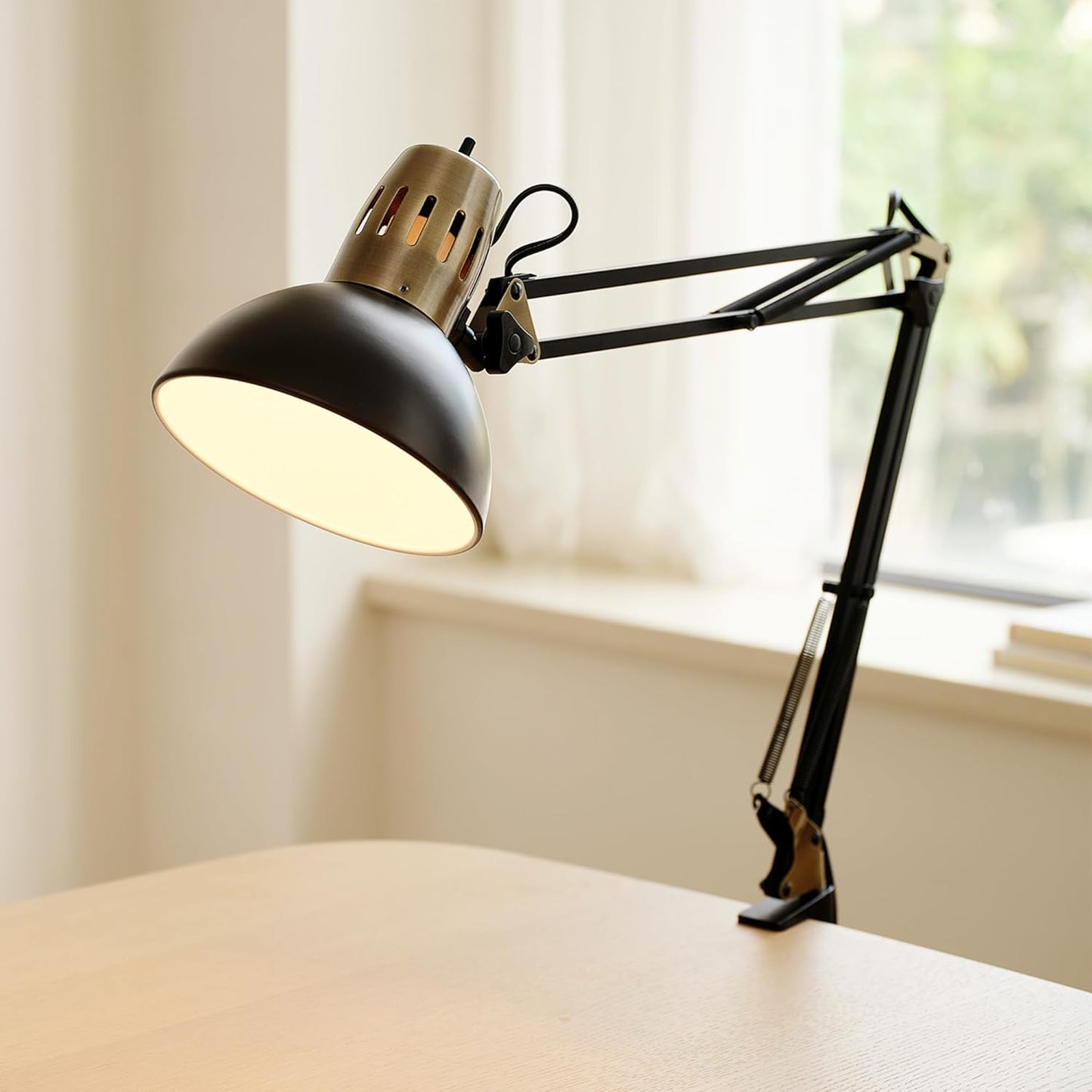 Globe Electric 12641 Architect 32" Swing-Arm Clamp-On Lamp, Black Architect, Finish, LED Bulb Included
