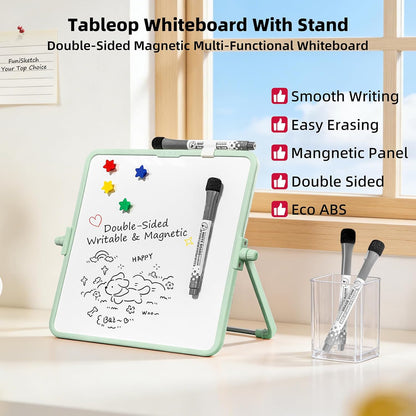 Colorful Dry Erase White Board 8.3x11in, Magnetic Desktop Board with Stand, 2 Markers (Eraser Head), 4 Magnets - Double-Sided Easel for Daily Planning, Memo, Office/Home/School (Blue)