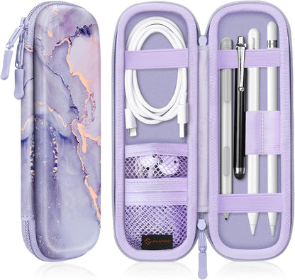 Fintie Holder Case for Apple Pencil Pro, Apple Pencil (USB-C / 1st / 2nd Generation), PU Leather Carrying Bag Sleeve Compatible with Pen, USB Cable, Samsung Stylus, Lilac Marble