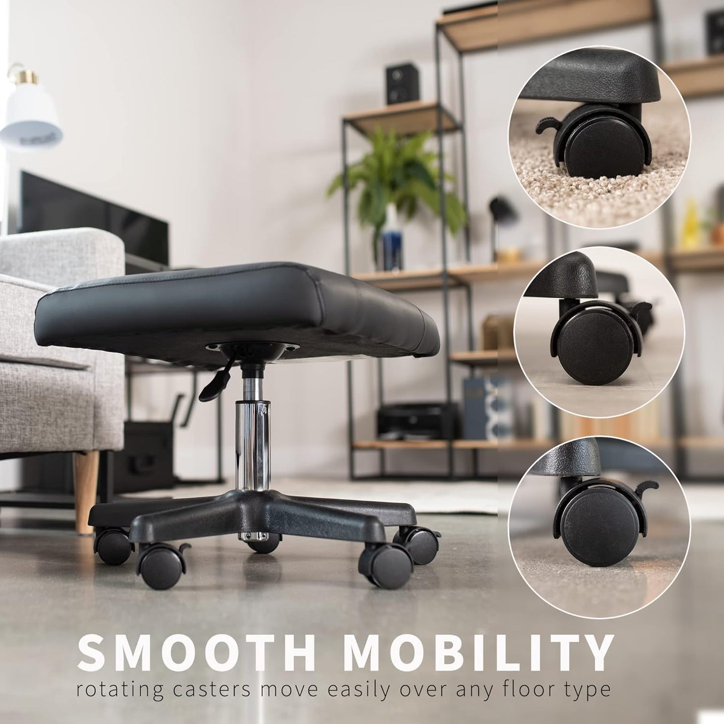 VIVO Mobile Under Desk Leg Rest Ottoman Adjustable Foot Stool for Home Office, Black, CHAIR-S04F