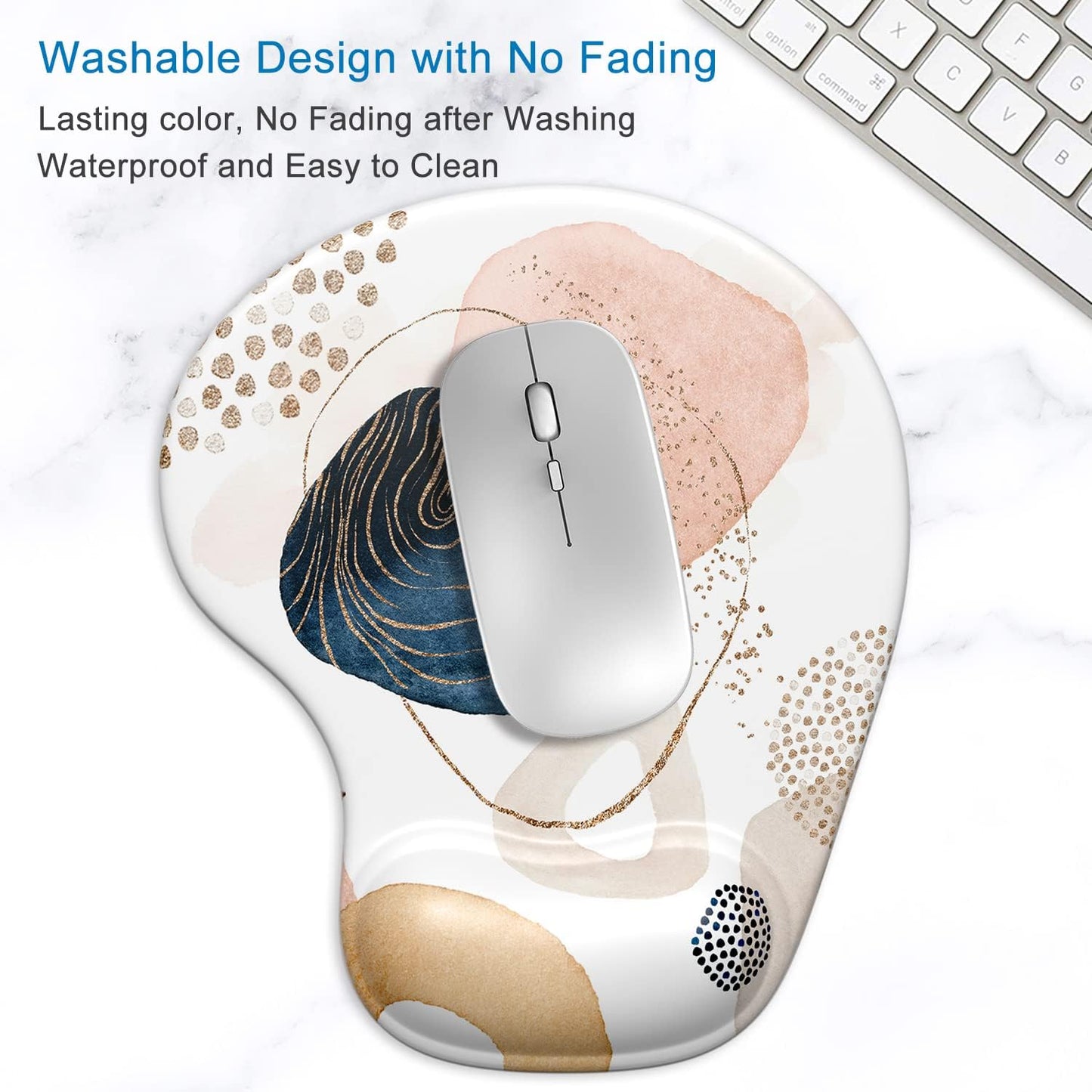 ITNRSIIET Ergonomic Mouse Pad with Gel Wrist Support Wrist Rest Smooth Surface Non-Slip PU Base Comfortable Office Supplies Pain Relief, 9.5 x 8 inches, Beach