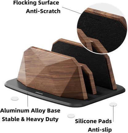 AFOOYO Vertical Laptop Stand - Dual Slots Walnut Adjustable Laptop Holder,Desktop Dock Compatible with All MacBook, Surface,Chromebook,Dell & More(Walnut)