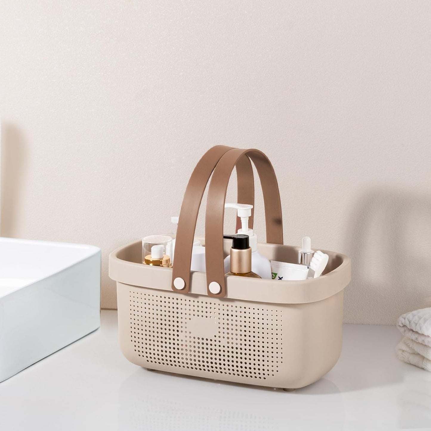 JiatuA Plastic Storage Basket with Handle Portable Shower Caddy Tote Organizer Basket Bin for Bathroom Kitchen Dorm Room Bedroom, Green