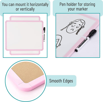 Mr. Pen- Dry Erase Board, 14” x 11” with a Black Dry Erase Marker, White Frame, Small Mini White Board for Students, Fridge, Wall, Locker, Includes Double Sided Tapes