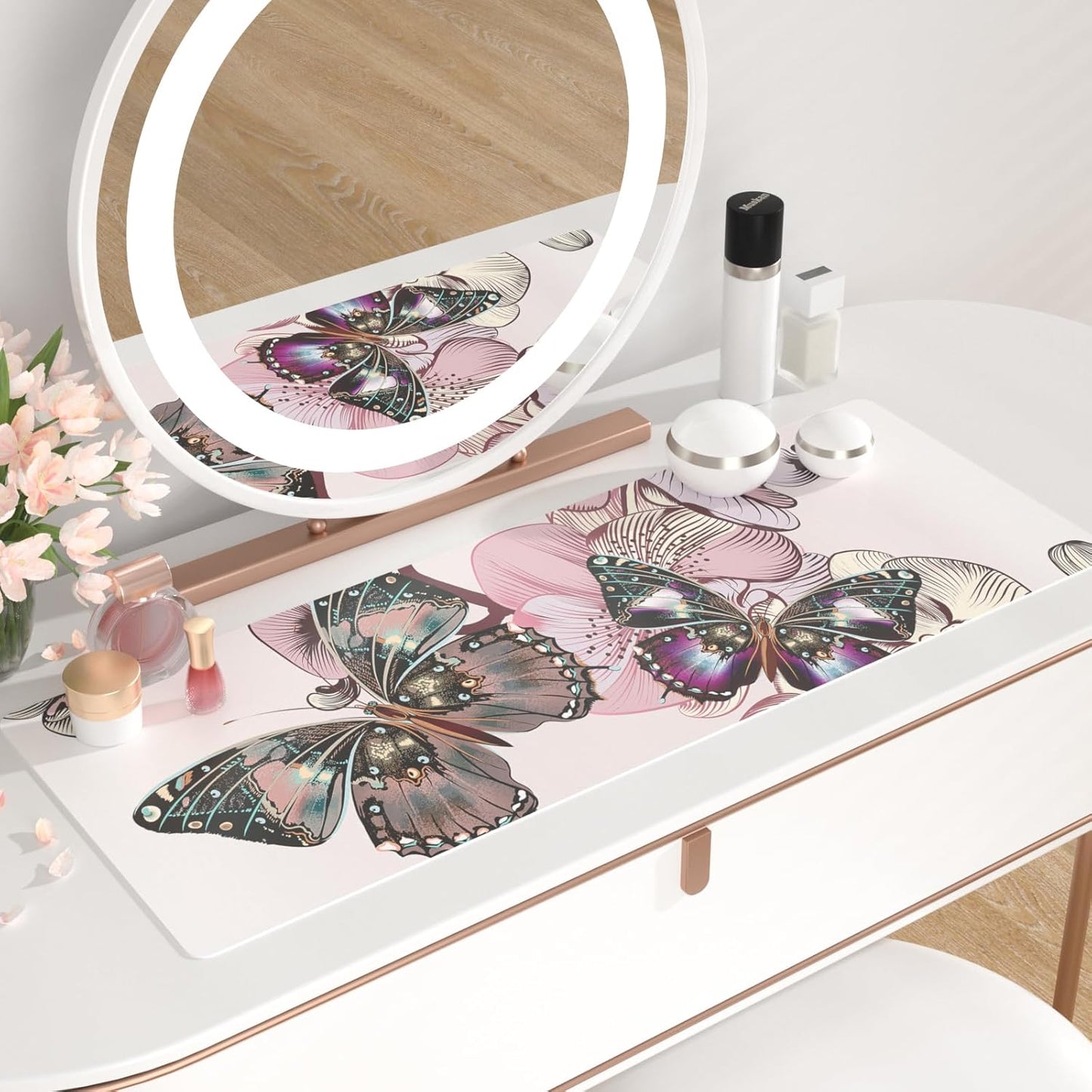 QIYI Large Mouse Pad, Cute Pink Desk Mat for Desktop, Women Girls PU Leather Desk Pad Waterproof Gaming Mousepad, Rose Gold Marble Computer Protector Writing Pad for School Office Home 31.5" x 15.7"