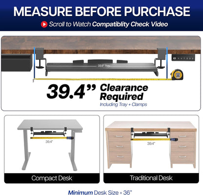 VIVO Large Keyboard Tray Under Desk Pull Out with Extra Sturdy C Clamp Mount System, 27 (33 Including Clamps) x 11 Inch Slide-Out Platform Computer Drawer for Typing, Black, MOUNT-KB05E