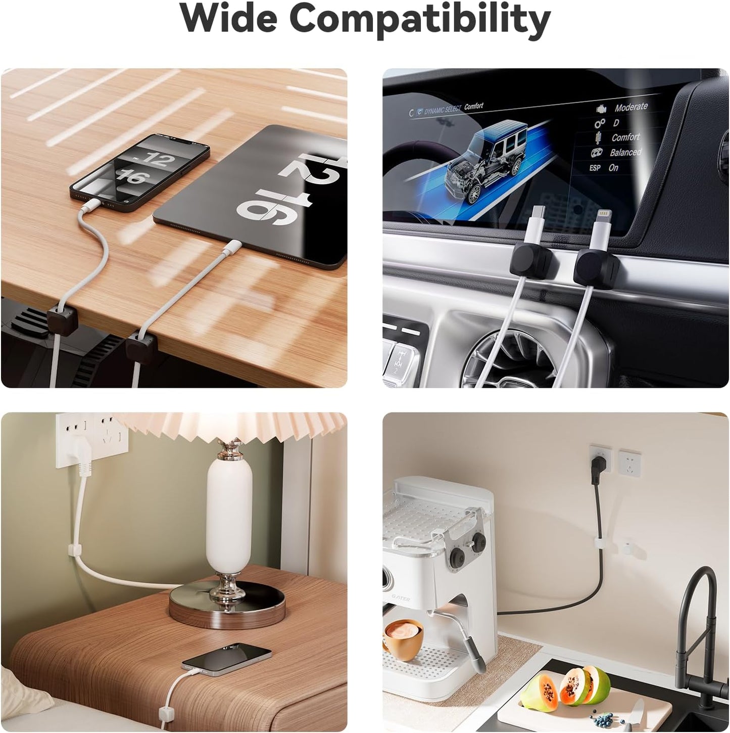 Rotatable Cord Organizer, Enhanced Spring Cable Clips, Strong Adhesive Cable Management, Desk Cord Holder for Nightstand, Office Accessories and Car (8*White)