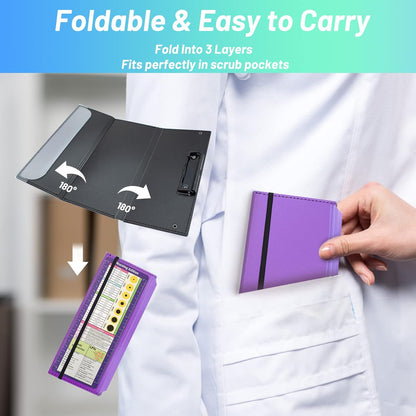 TWUTGAYW Nursing Clipboard, Portable Foldable Clipboard Pocket Size, 3 Layers Clip Board with Pen Holder for Students, Doctors, Nursing Edition clipboard with Elastic Band Notepad (Purple)