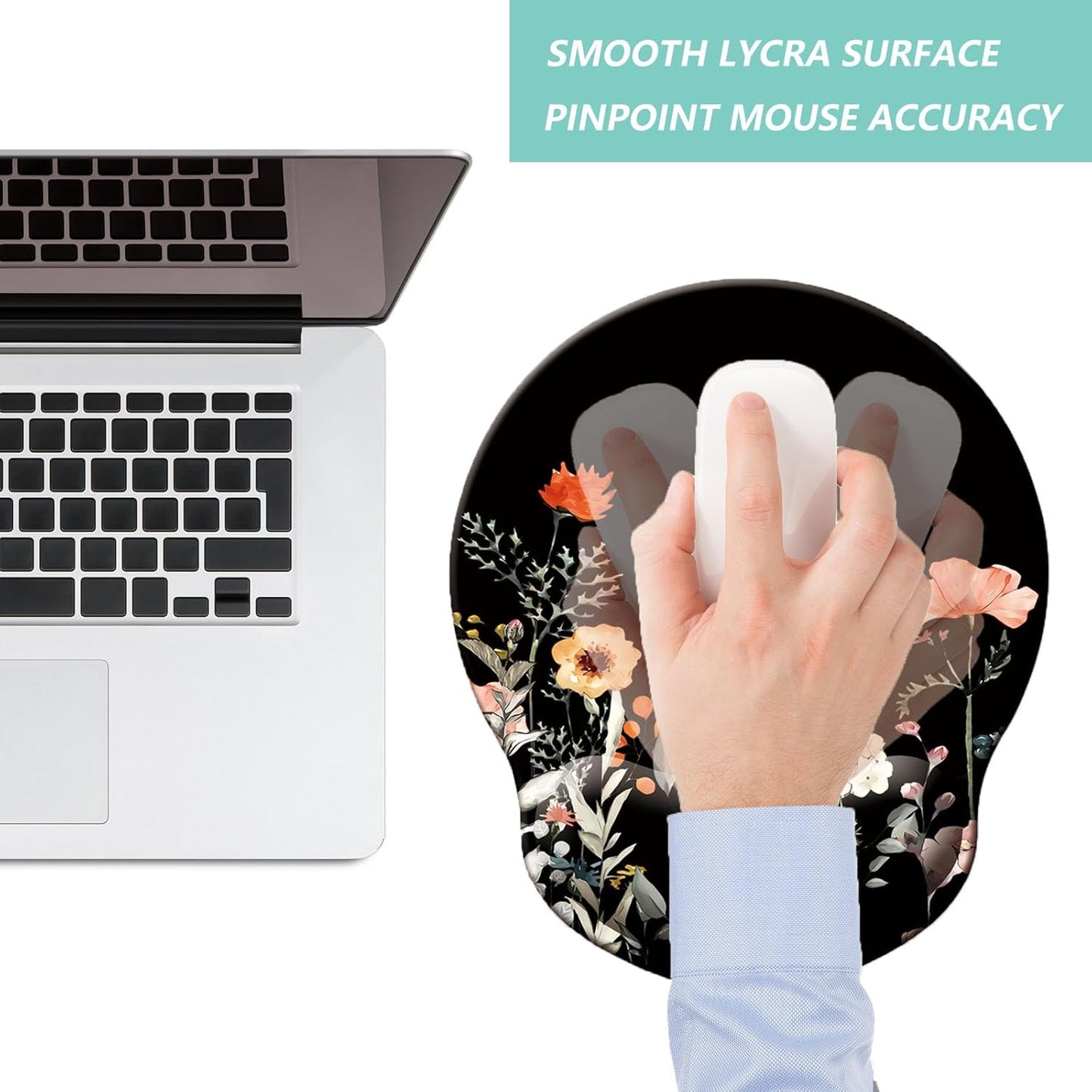 Mouse Pad with Wrist Support, Ergonomic Mouse Pad with Memory Foam Wrist Rest Cushion, Non-Slip Rubber Base Gaming Mice Pad for Home Office Computer Laptop, Flowers Grass