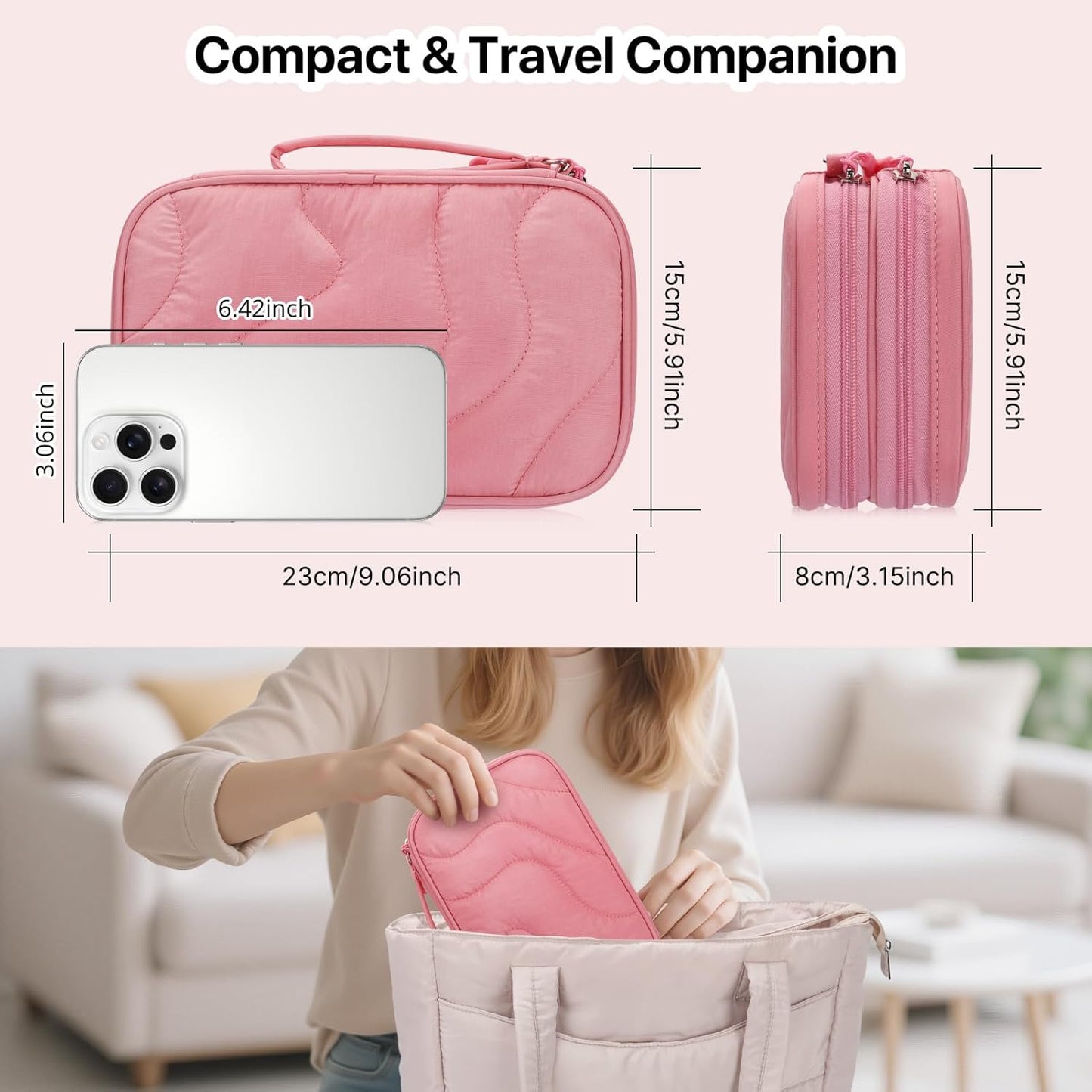 Skycase Tech Pouch - Lightweight Electronics Organizer Travel Case - Double Layers Cable Organizer - All-in-One Storage Bag for Charger, Cord, Phone, Flash Drive, Essentials - XL