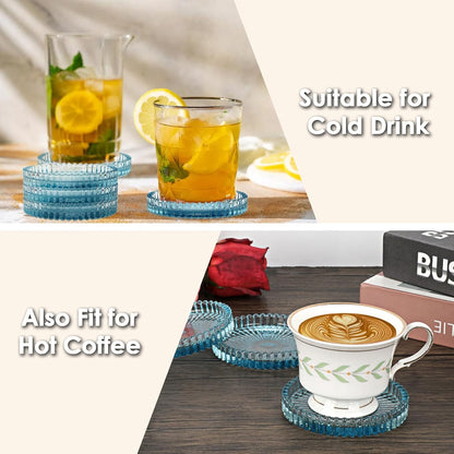 Modern Clear Coasters Set of 5- Glass Cute Coasters for Drinks Crystal Coaster Round Chic Cup Mat Cute Coffee Table Coaster for Kitchen, Bar, Dining Room, Living Room, Patio(Amber)