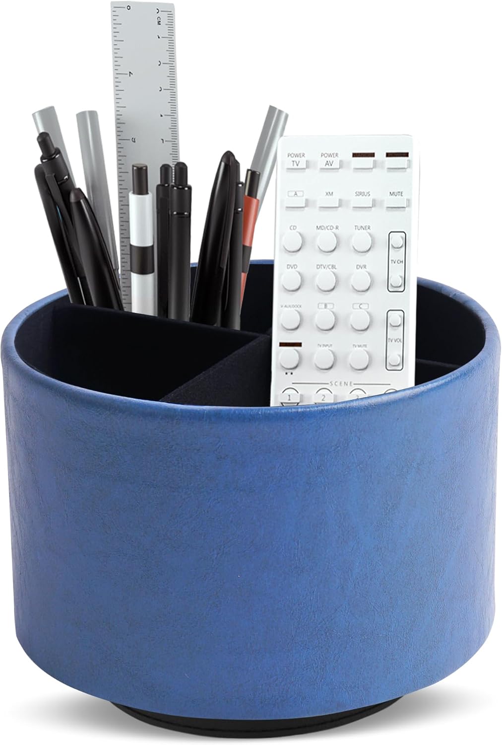 Round Leather Art Supply Organizer,Remote Control Holder,360 Degree Rotating,Multi-Functional Pencil Holder,4 Compartments Desktop Stationary Organizer(1-Fractal Flower) | Round - Colors B