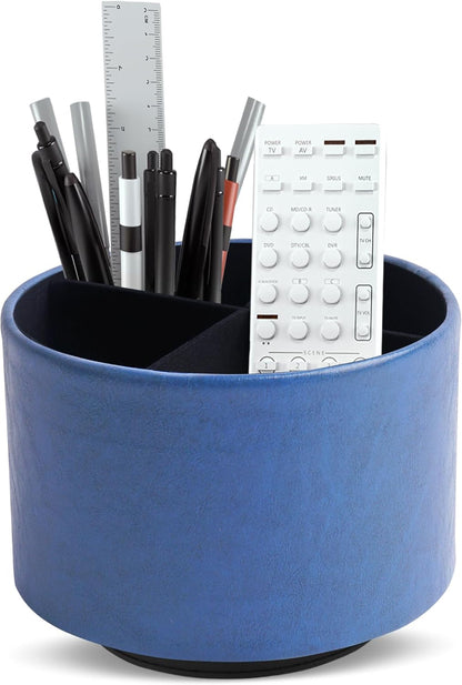 Round Leather Art Supply Organizer,Remote Control Holder,360 Degree Rotating,Multi-Functional Pencil Holder,4 Compartments Desktop Stationary Organizer(1-Fractal Flower) | Round - Colors B