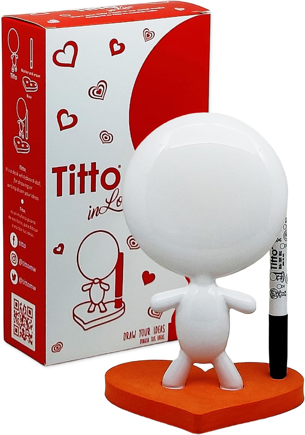 Dry Erase Board - TITTO in Love, Draw Your Ideas - Ceramic Doll - Black Office Design Desk - Coworkers Office Home Gift (Black)