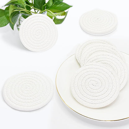 ABenkle 8 Pcs Drink Coasters with Holder, Cotton Woven Absorbent Coasters for Drinks, Minimalist Home Decor Coaster Set for Wooden Tabletop Protection Table, 4.3 inches Mixed Brown