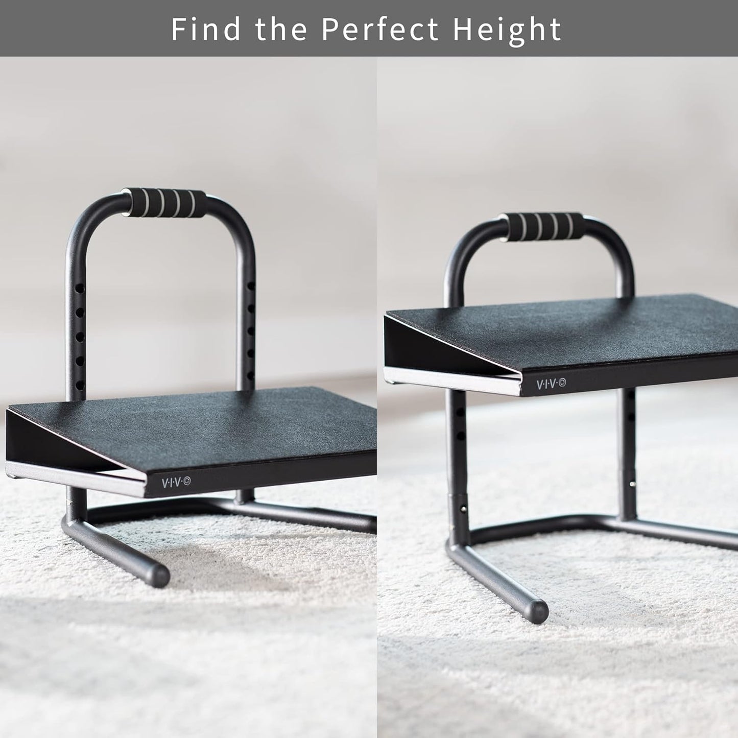 VIVO Ergonomic Height Adjustable Foot Rest Relief Platform, Elevated Stool for Comfortable Sit to Stand Workstation, Non-Slip Surface, Portable, Home Office Classroom Use, Black, STAND-FT01