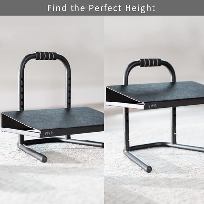 VIVO Ergonomic Height Adjustable Foot Rest Relief Platform, Elevated Stool for Comfortable Sit to Stand Workstation, Non-Slip Surface, Portable, Home Office Classroom Use, Black, STAND-FT01