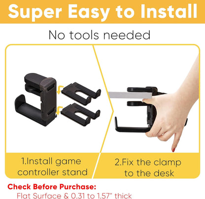 Under Desk Headphone Hanger with Strong Adhesive and Screws Mount, 360° Rotatable Dual Headset Holder Stand, Aluminum Metal Adjustable Headphone Hook, Perfect for Home Gaming & Office - Black