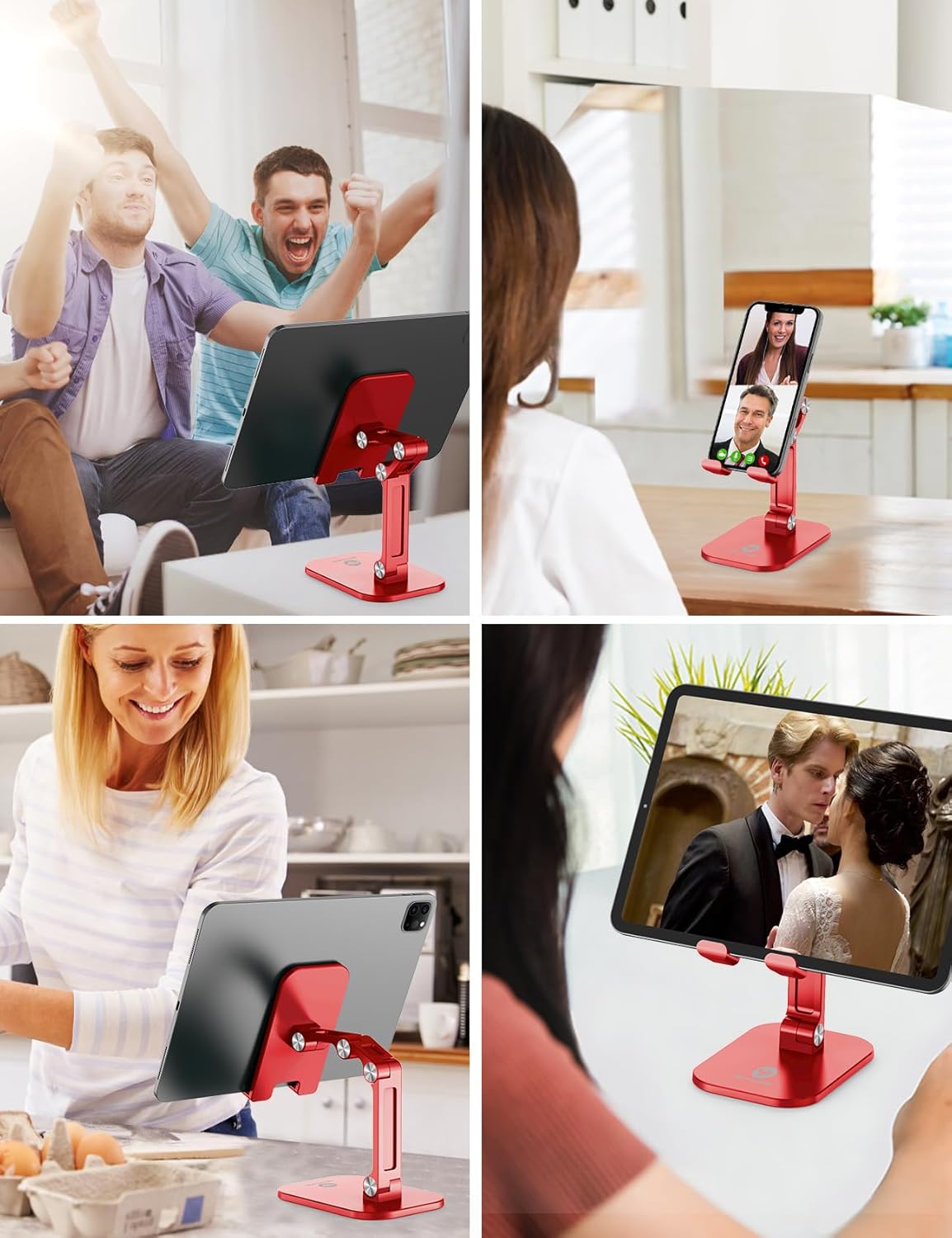 OCYCLONE Phone Stand, Cell Phone Stand Holder for Desk Office Accessories Adjustable Height and Angle Foldable iPhone Stand Compatible with 4"-13" All Phones iPad Tablet - Black