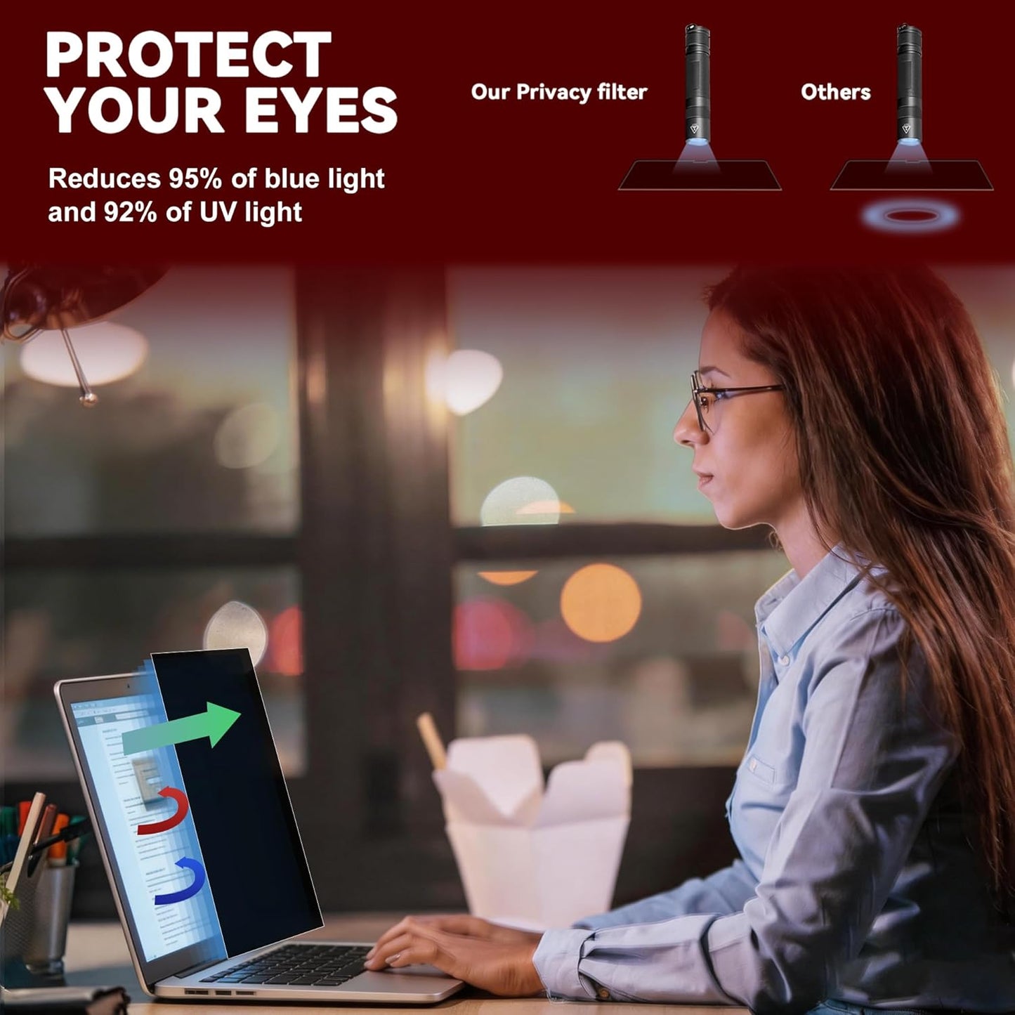 [2-Pack] 24 Inch Computer Privacy Screen Filter (16:9 Aspect Ratio) - Removable, Anti Glare & Blue Light Blocking, Compatible with HP Dell ASUS Acer Samsung Monitors