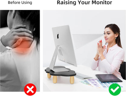 AFOOYO Monitor Stand Riser,Cloud-Shaped Sturdy Wood 16.5In Computer Monitor Riser Wirh Drawer, Multi-Purpose Desktop Organizer Riser for Computer,Laptop,Printer,TV,White