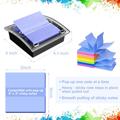Pop Up Sticky Note Dispenser,3x3 Inches,Sticky Note Holder, Black Base,Sticky Note Dispenser for Office Home Classroom Desk Supplies