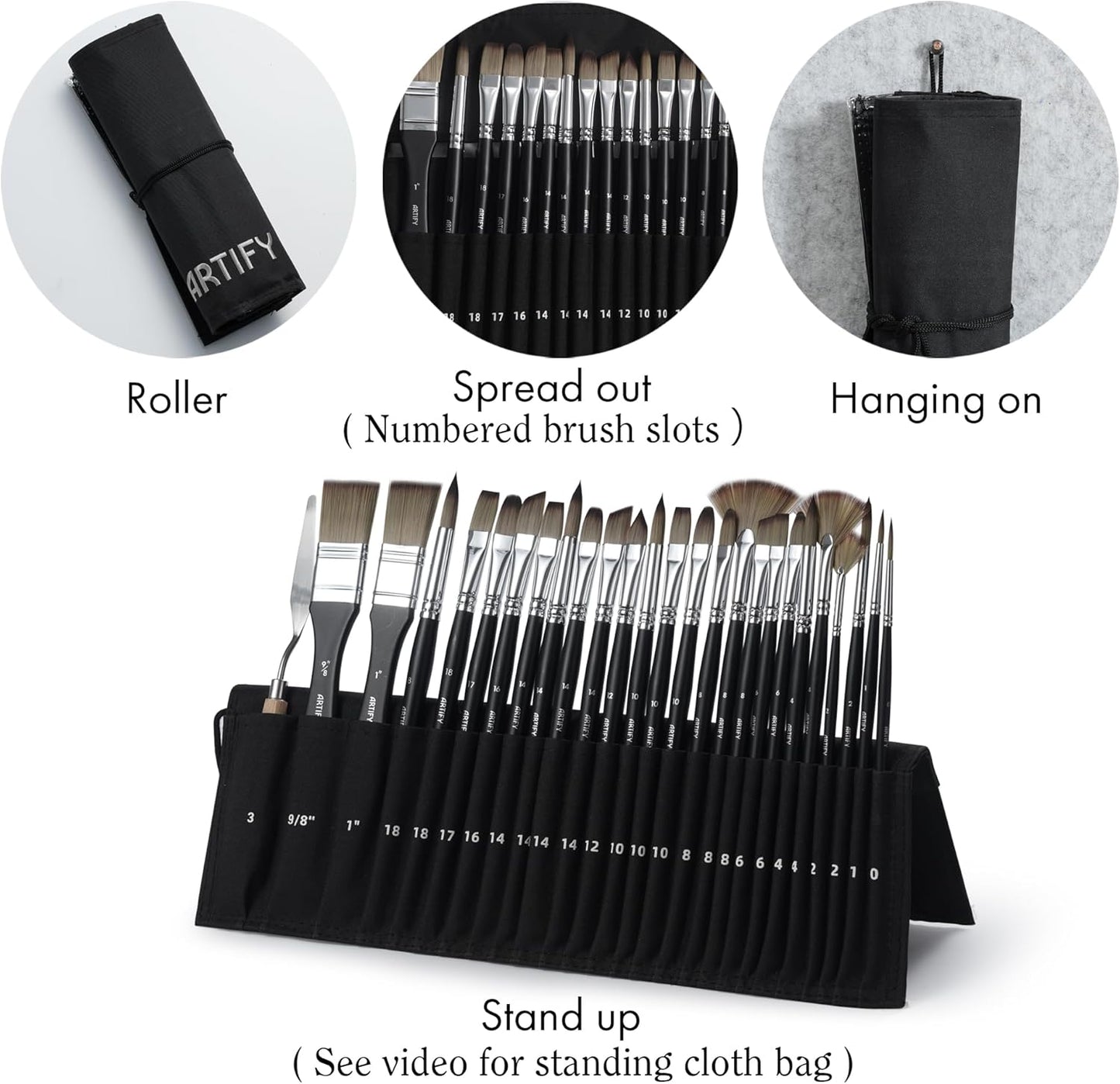 ARTIFY 25 Pieces Professional Paint Brush Set – Expert Series Synthetic Nylon Brushes for Acrylic, Oil, Watercolor, Gouache – No Shedding, Canvas Roll Case & Palette Knife, Artist Gifts Art Supplies
