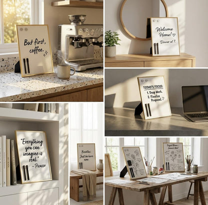 Magnetic Dry Erase Board 12x16 with Foldable Stand, Portable Gold Desktop Whiteboard for Home, Office, School & Kitchen, Includes Weekly & Monthly Magnetic Planner Sheets