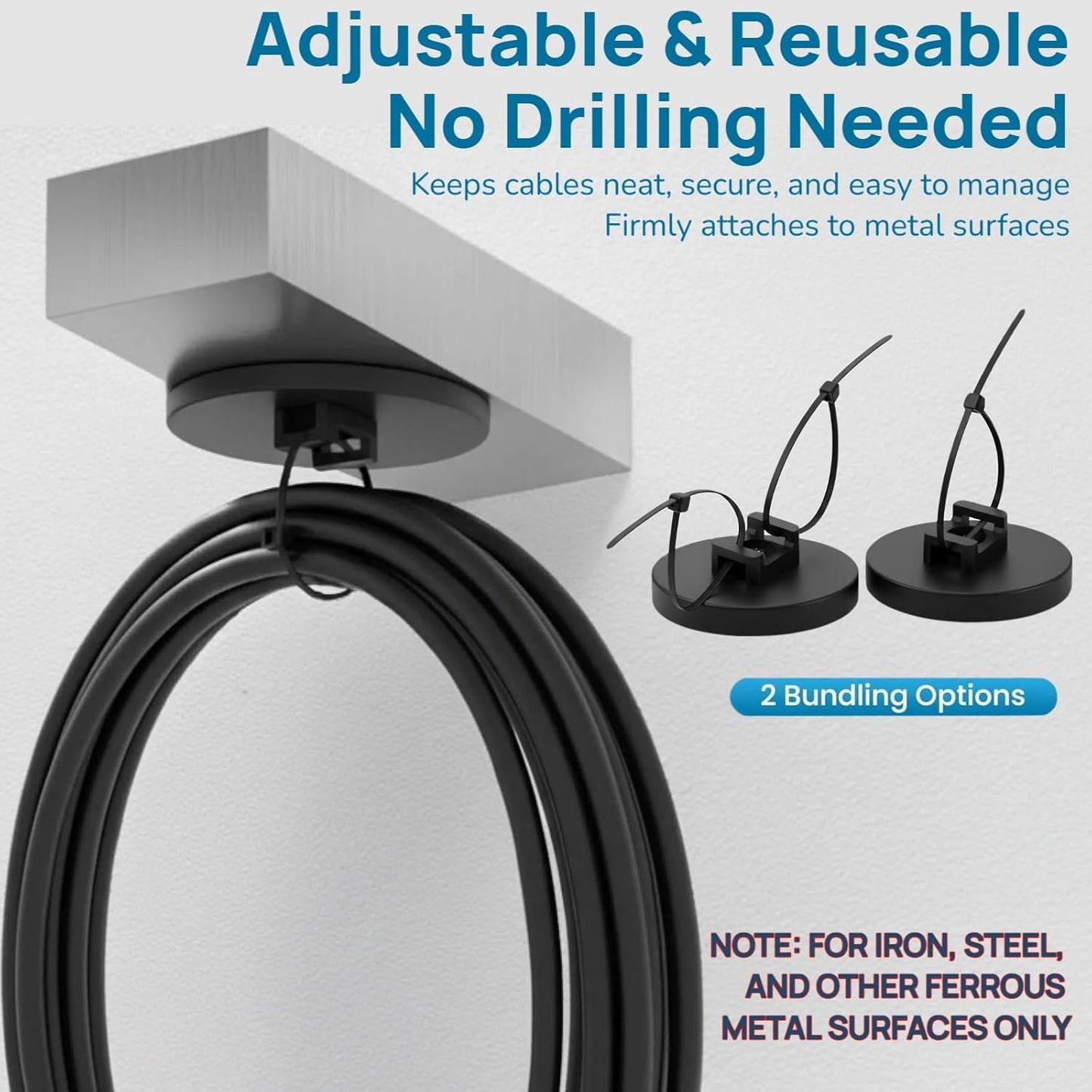 225 Pieces Magnetic Cable Ties Set, 25 Magnetic Zip Tie Mounts with 200 Cable Ties, Strong Wire Holder Cables Management, Multipurpose Electrical Cord Holders Organizer (22mm)
